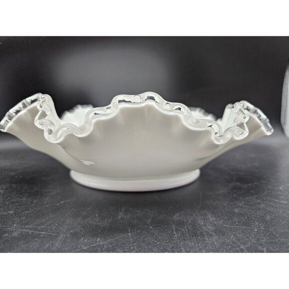 Gorgeous Fenton 8 Point Silver Crest Milk Glass Candy,Centerpiece Bowl MCM Vtg - Picture 9 of 11
